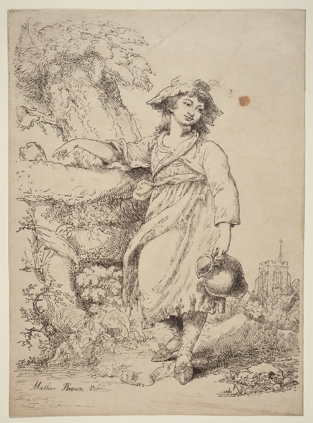 Girl with a Pitcher, by Mather Brown, ink, 1808
