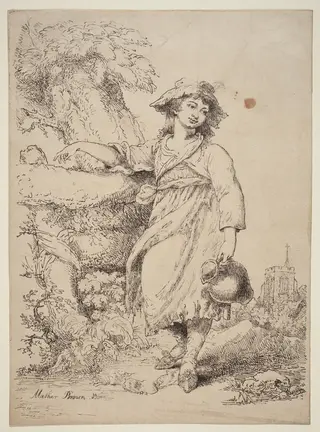 Girl with a Pitcher, by Mather Brown, ink, 1808