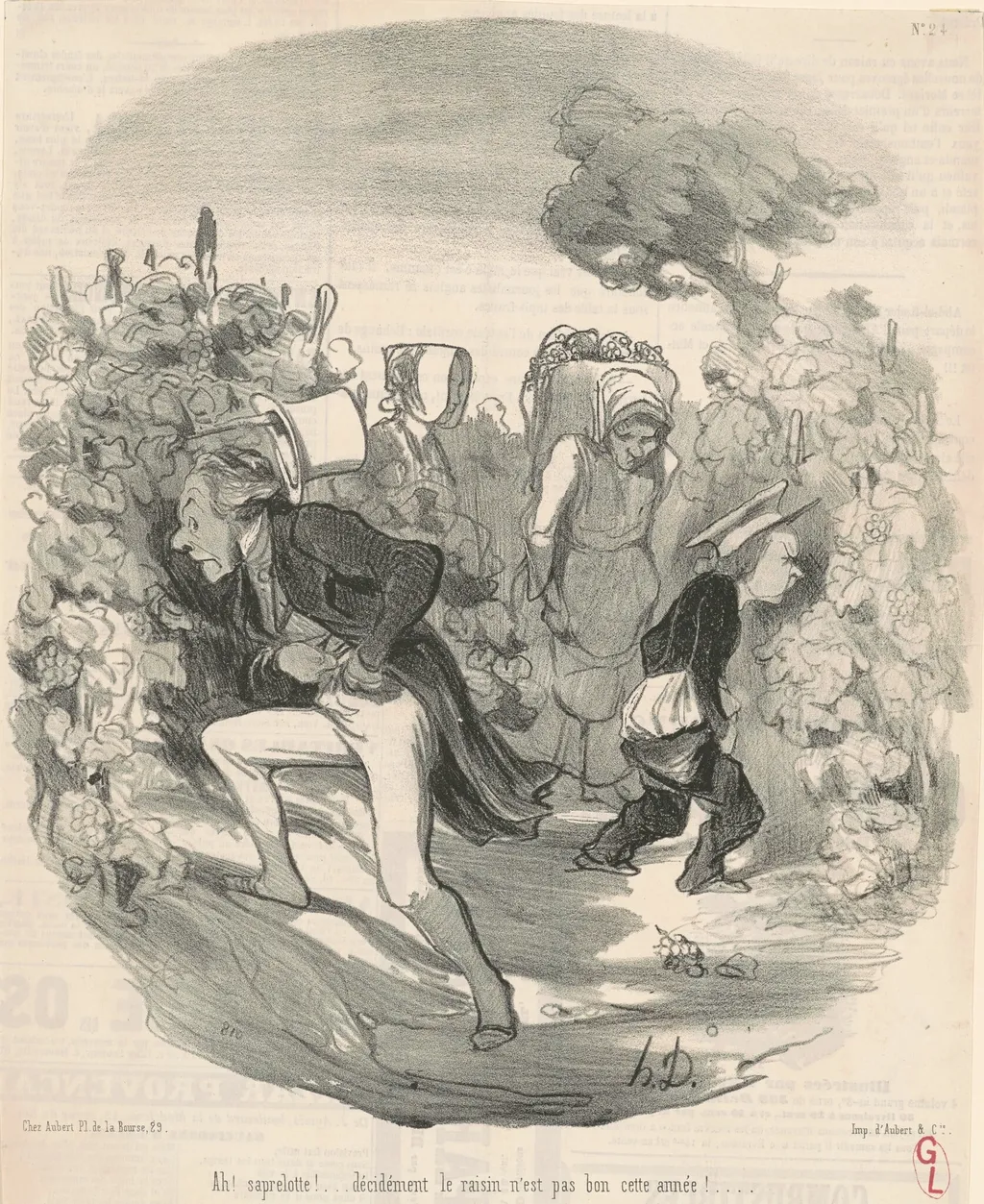 Ah! Saperlotte! ... Le raisin n'est pas bon cette année! ..., by Honoré Daumier, ink, 1845