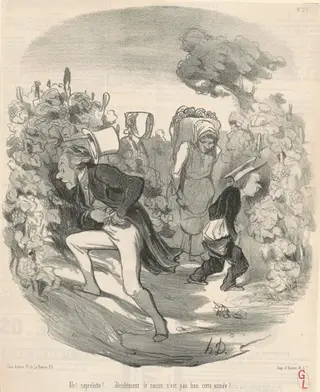 Ah! Saperlotte! ... Le raisin n'est pas bon cette année! ..., by Honoré Daumier, ink, 1845