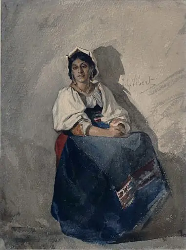 An Italian girl, by Jehan Georges Vibert, watercolor, 1860