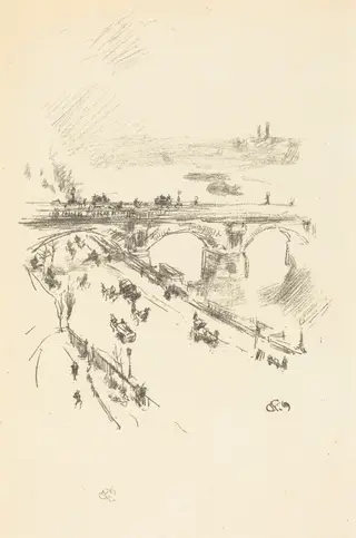 Waterloo Bridge, by James McNeill Whistler, ink, 1896