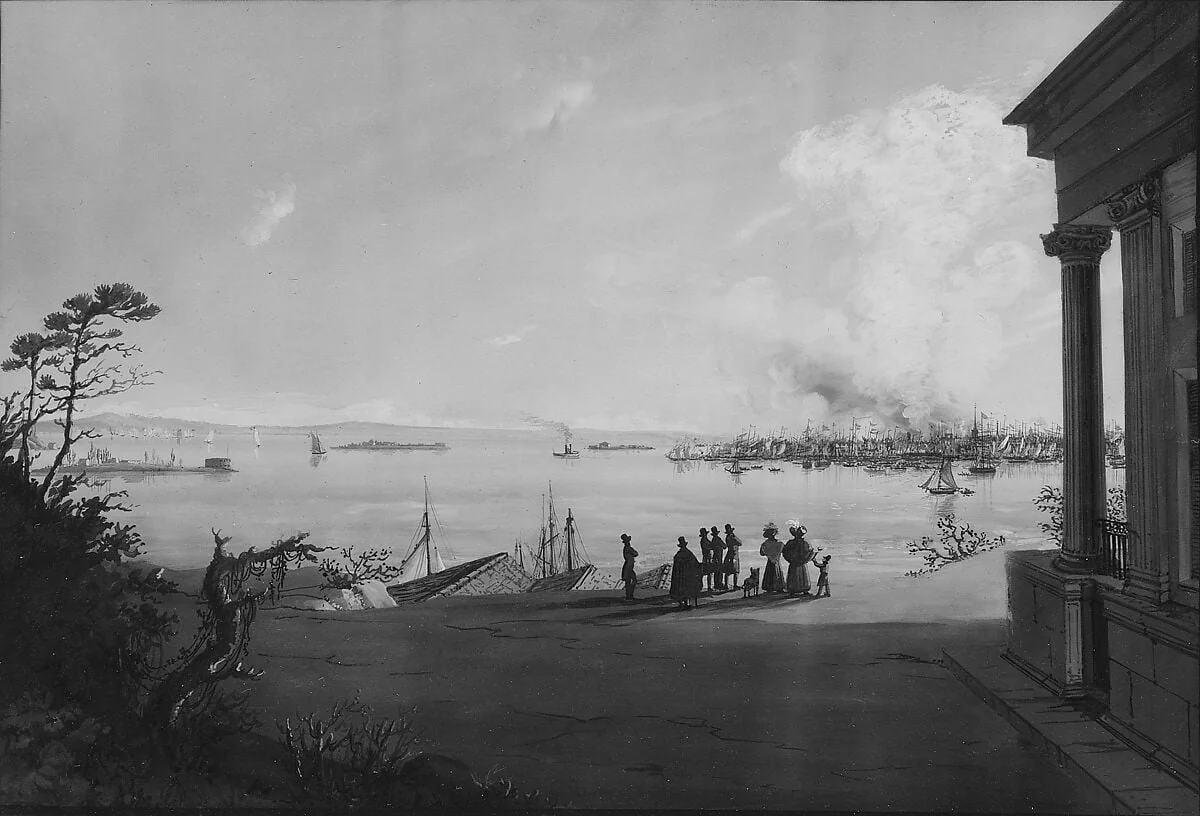 View of the City of New York and Governors Island Taken from Brooklyn Heights on the Morning after the Conflagration, detail