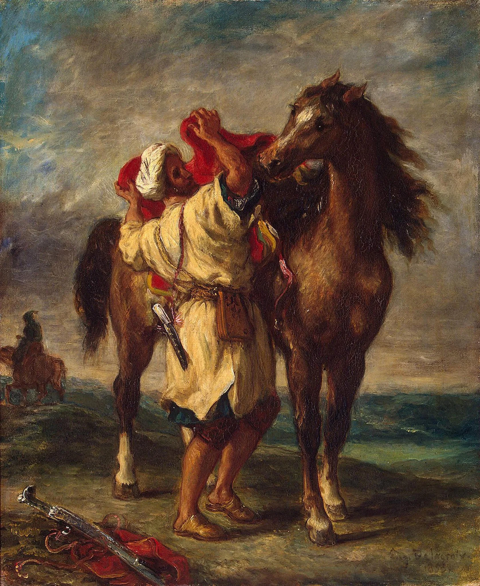 Arab Saddling his Horse, detail