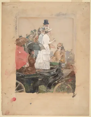 Spectators at the Grand Prix, by Childe Hassam, gouache, 1888