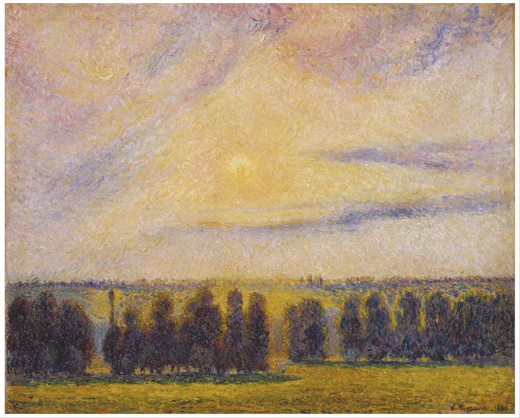 Sunset at Éragny, by Camille Pissarro, oil, 1896
