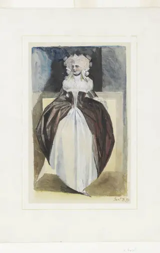Lady in 17th century costume, by Henry Fuseli, watercolor, 1791
