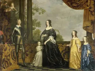 Frederik Hendrik (1584-1647), Prince of Orange, his wife Amalia van Solms (1602-75) and their three youngest daughters, Albertina Agnes (1634-96), Henrietta Catharina (1637-1708) and Maria (1642-88), by Gerard van Honthorst, oil, 1647