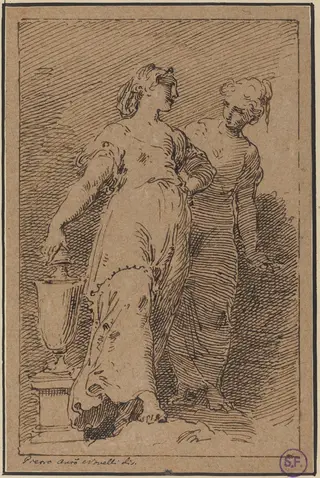 Two Young Women, by Pietro Antonio Novelli, ink, 1766