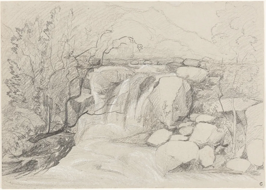 Waterfall with Rocks, by John Sell Cotman, chalk, 1812
