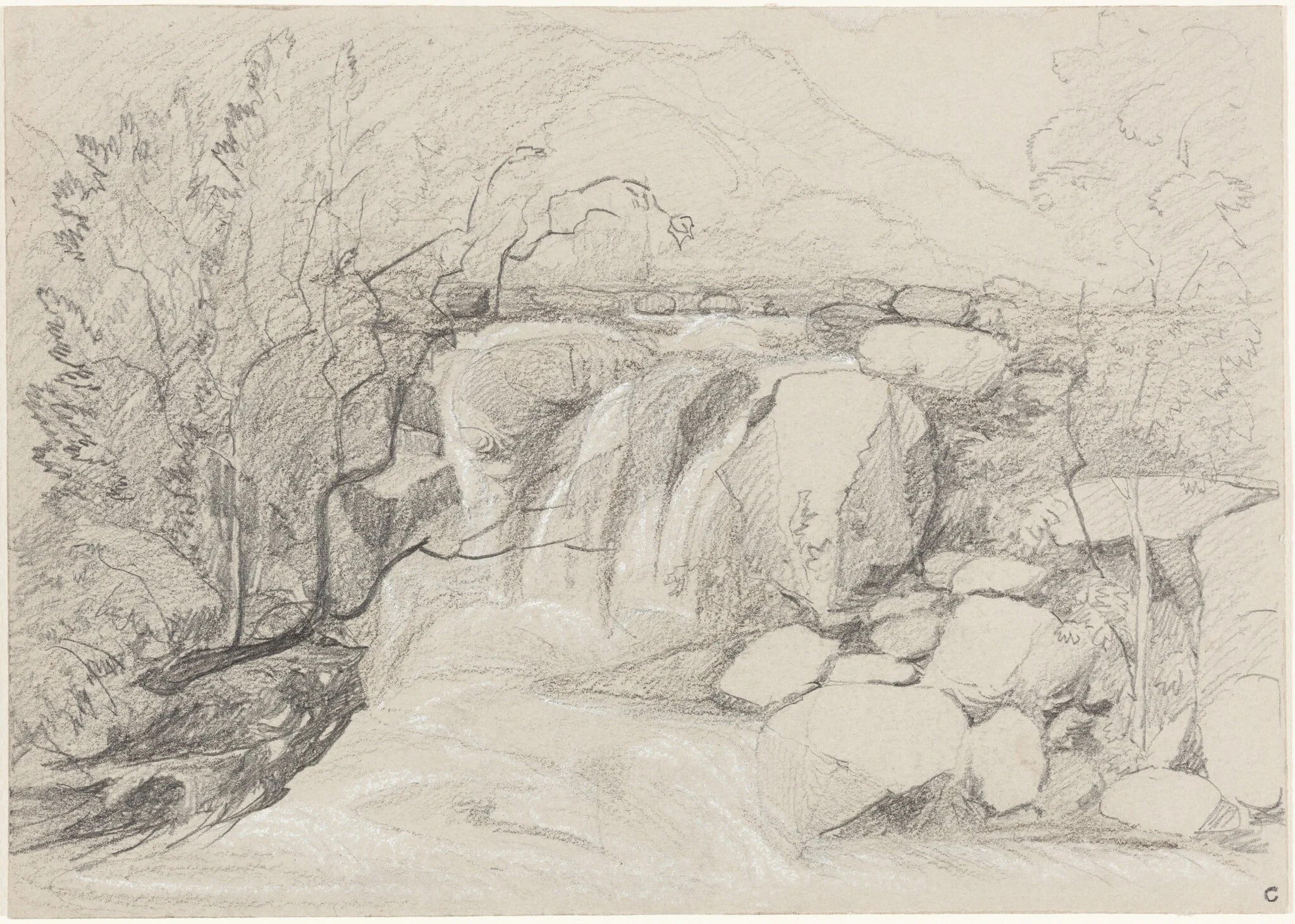Waterfall with Rocks, detail