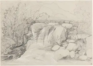 Waterfall with Rocks, by John Sell Cotman, chalk, 1812
