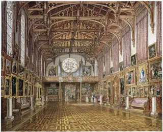 Interior of the Gothic Hall, Kneuterdijk Palace, The Hague, by Augustus Wijnantz, watercolor, 1846