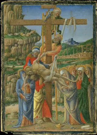 Descent from the Cross, by Girolamo da Cremona, unspecified, 1475