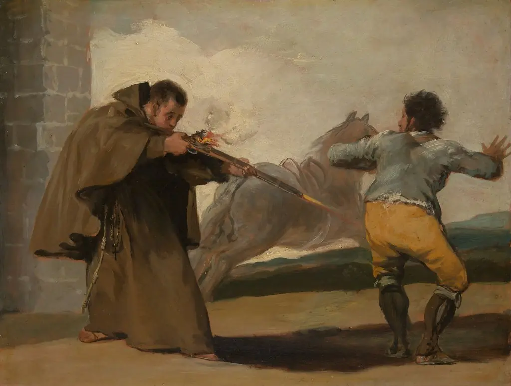 Friar Pedro Shoots El Maragato as His Horse Runs Off, by Francisco Goya, oil, 1806