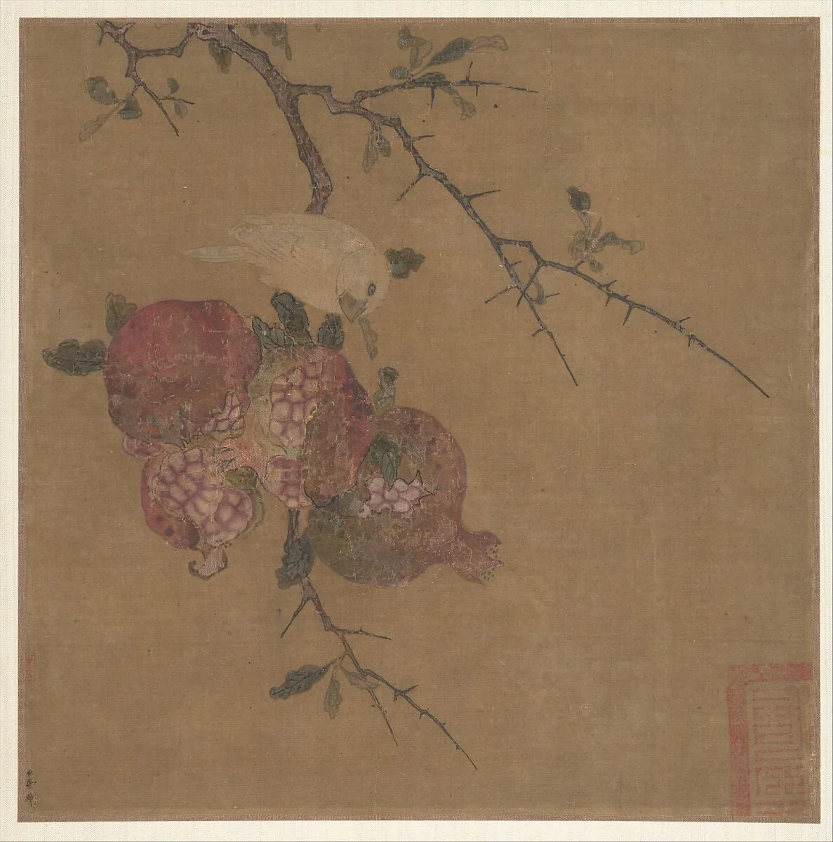 明/清 佚名 傳馬麟 石榴白鳥圖 冊頁 |Pomegranates after Ma Lin, detail