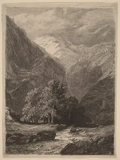 Mountainous Landscape, by Swiss 19th Century, ink, 1838