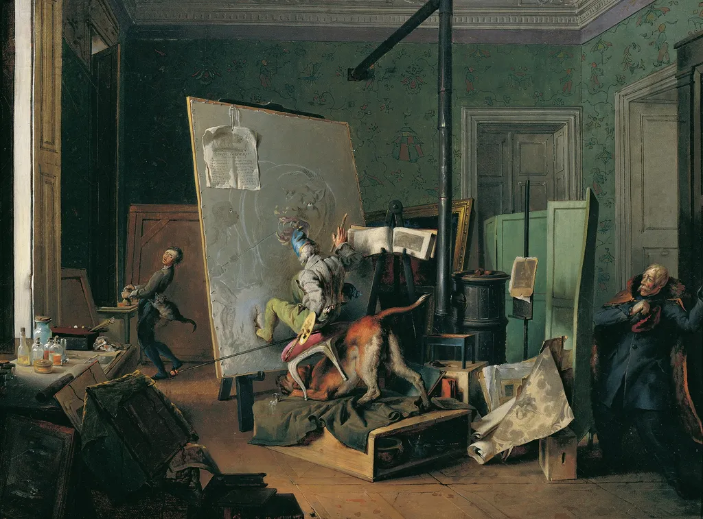 Funny Scene in the Studio, by Josef Danhauser, oil, 1829