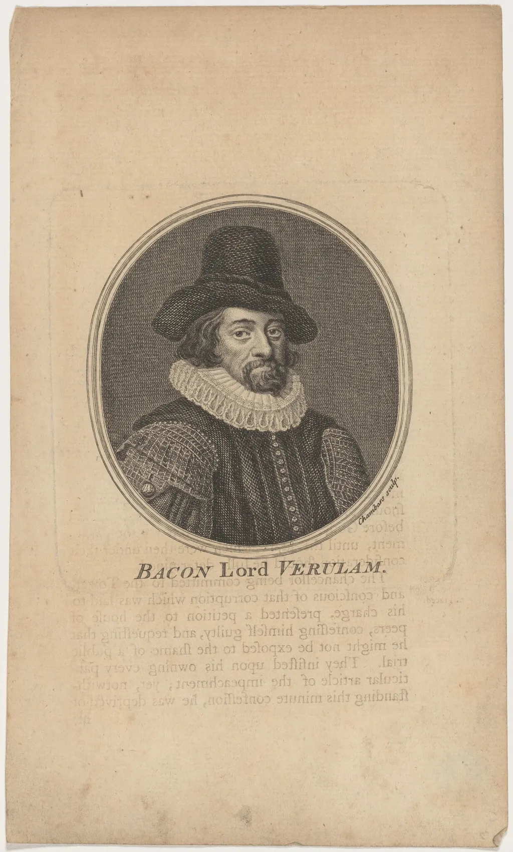 Bacon Lord Verulam, by Thomas Chambers, ink, 1757