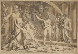 Virtues Crowning the Bust of Canova, by Michele Sangiorgi, graphite, 1812