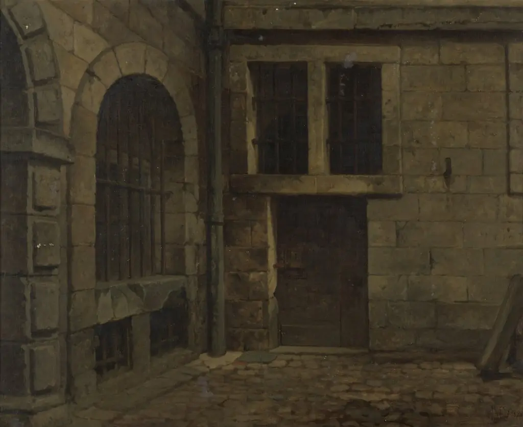 Old Courtyrad of Antwerp Town Hall, by Hendrik Frans Schaefels, oil, 1870