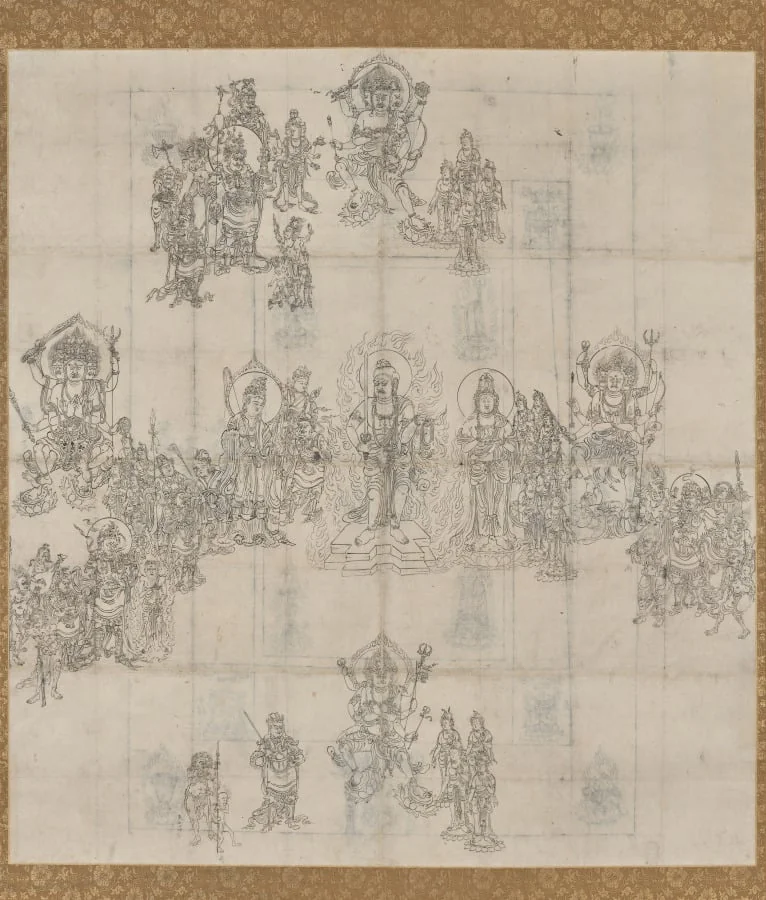 Iconographical Sketch (Zuzō) for the "Benevolent Kings Sutra Mandala", detail