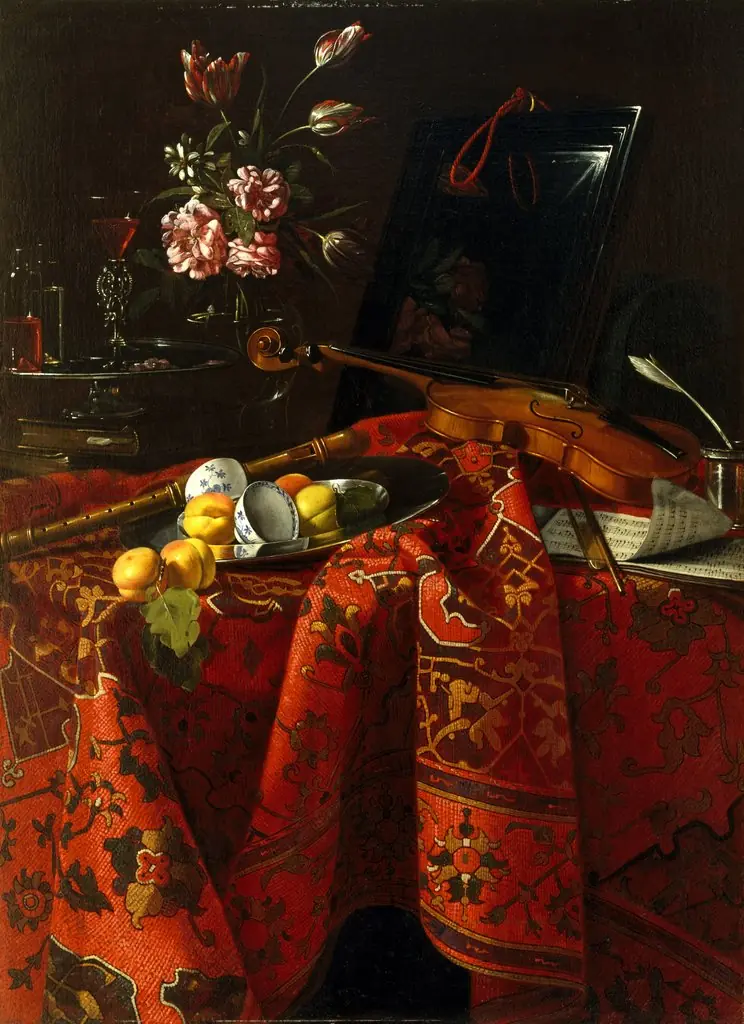 Still Life with Musical Instruments, by Cristoforo Munari, oil, 1712