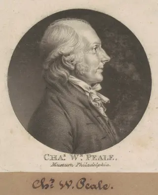 Charles Willson Peale, by Charles B. J. Févret de Saint-Mémin, ink, 1807