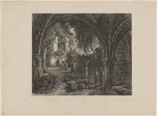 The Chapterhouse, Fountains Abbey, by George Cuitt the Younger, ink, 1822