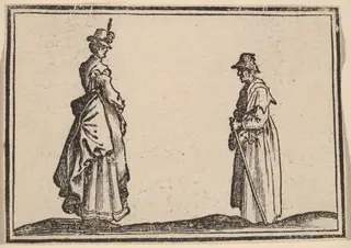Two Women in Profile, by Edouard Eckman, ink, 1621