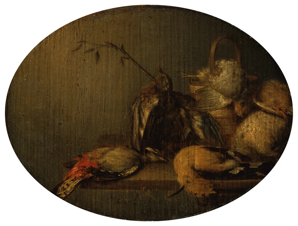 Still Life with Dead Birds, by Philips Angel, paint, 1650