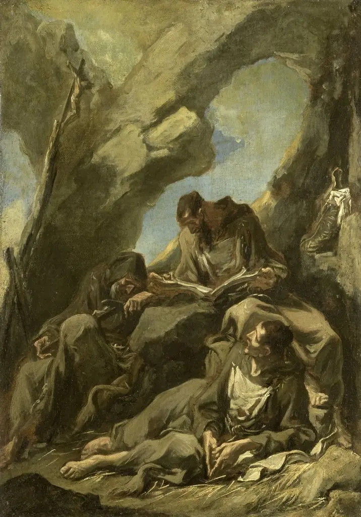 Three Camaldolese Monks in Meditative Prayer, by Alessandro Magnasco, oil, 1725