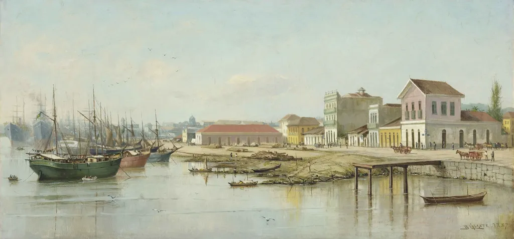 Porto do Bispo, Santos, SP, by Benedito Calixto, oil, 1894