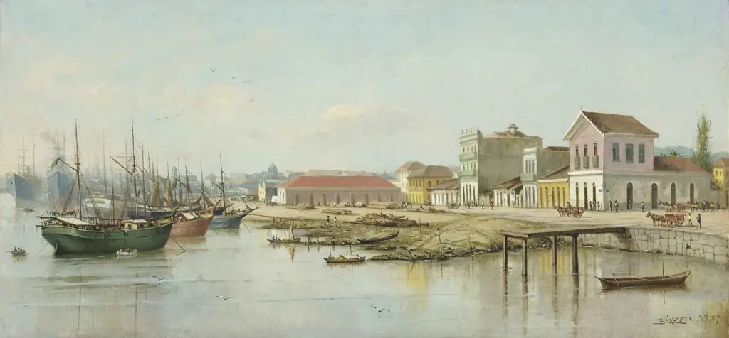 Porto do Bispo, Santos, SP, by Benedito Calixto, oil, 1894