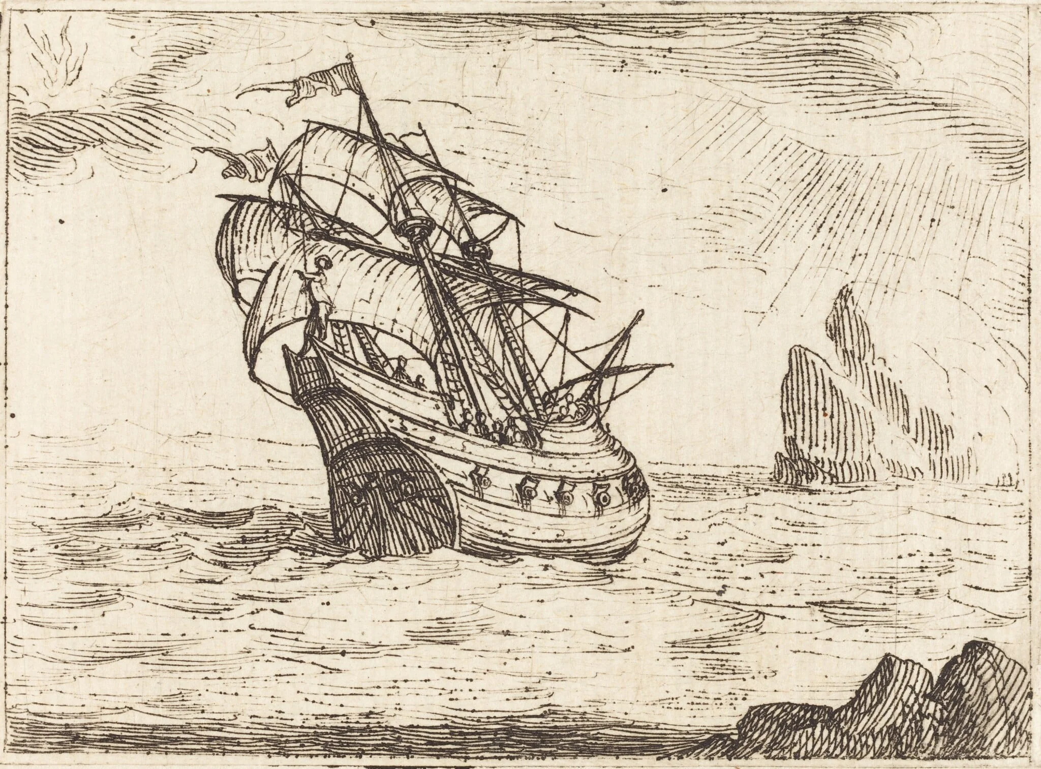 Ship Navigating Near Rocks, detail