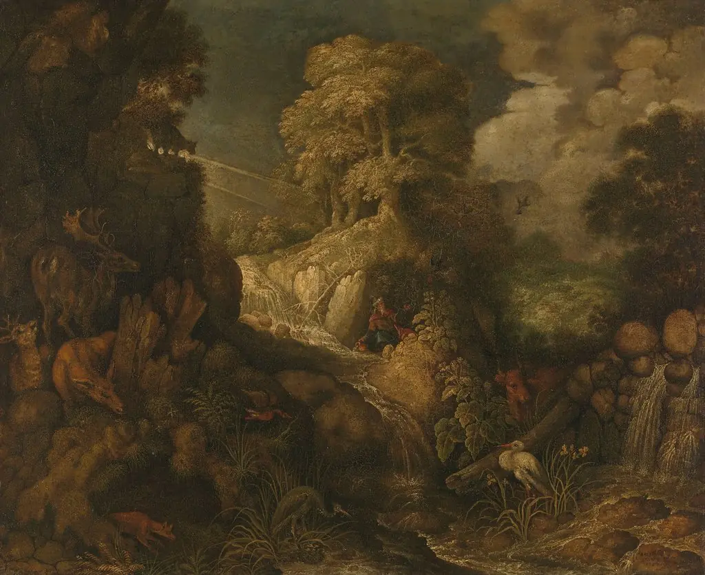 Elijah fed by the ravens, by Roelant Savery, oil, 1634