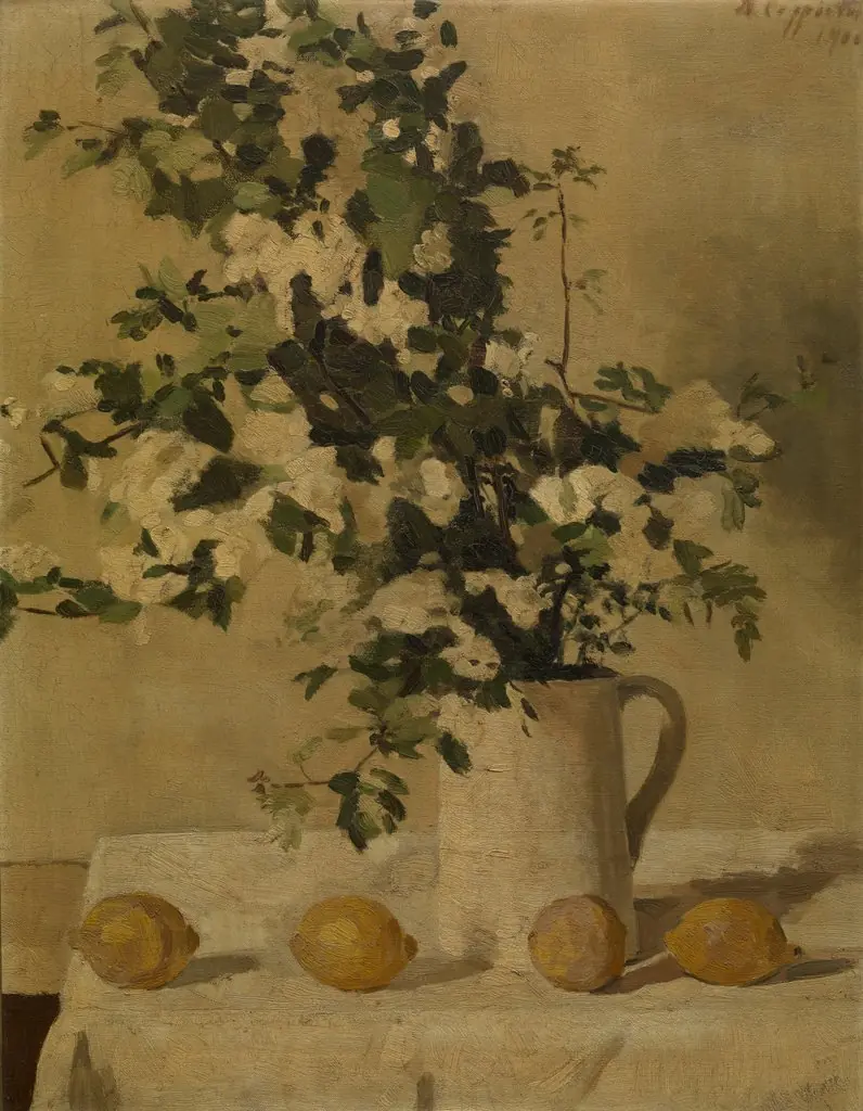 Flowers and Lemons, by Albéric Coppieters, oil, 1900