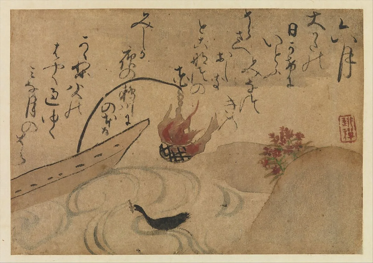 尾形乾山筆 定家詠十二ヶ月和歌 花鳥図 『拾遺愚草』 より六月|“Sixth Month” from Fujiwara no Teika’s “Birds and Flowers of the Twelve Months”, detail
