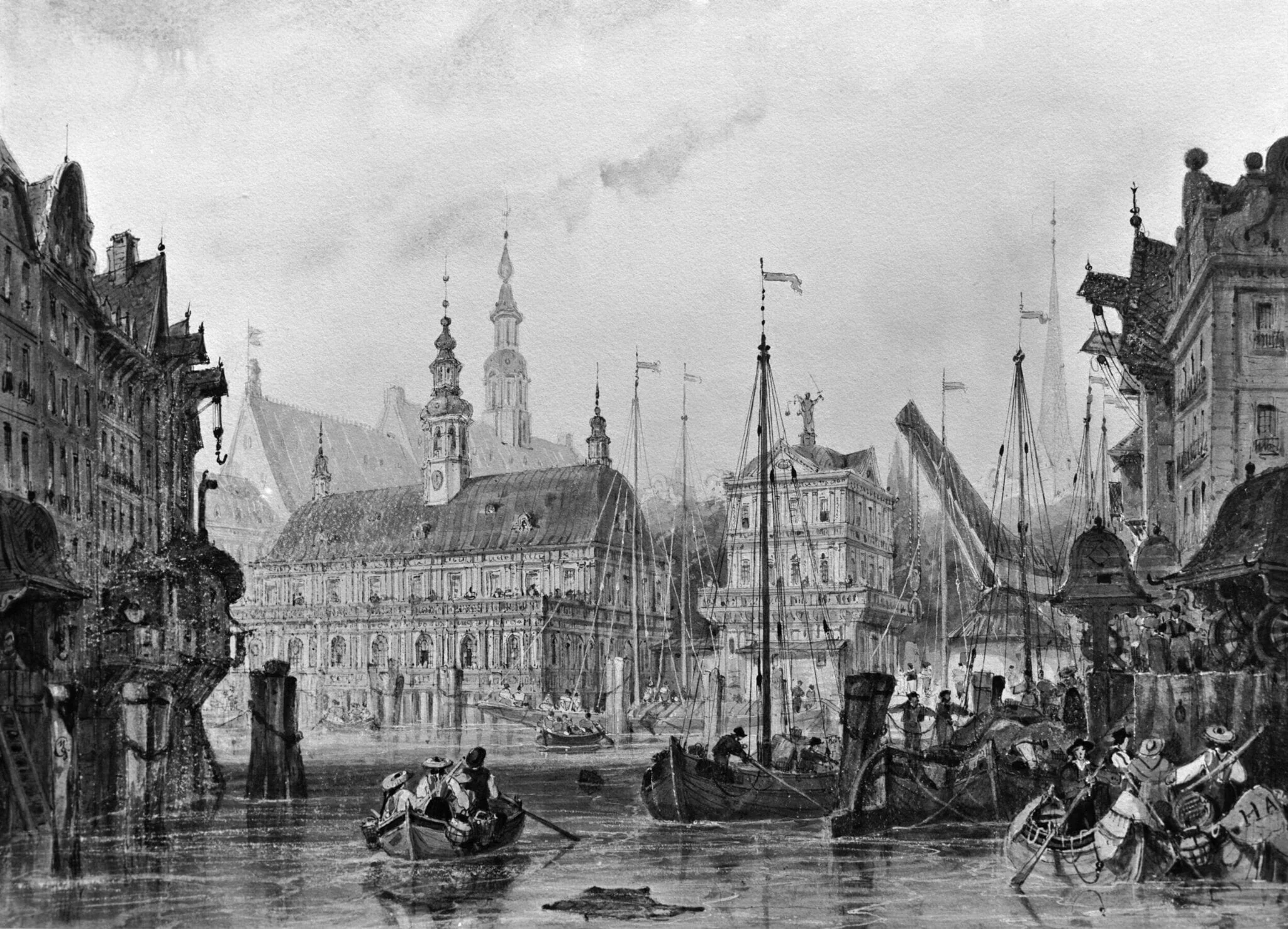 Hamburg, showing the Rathaus and the Old Exchange, detail