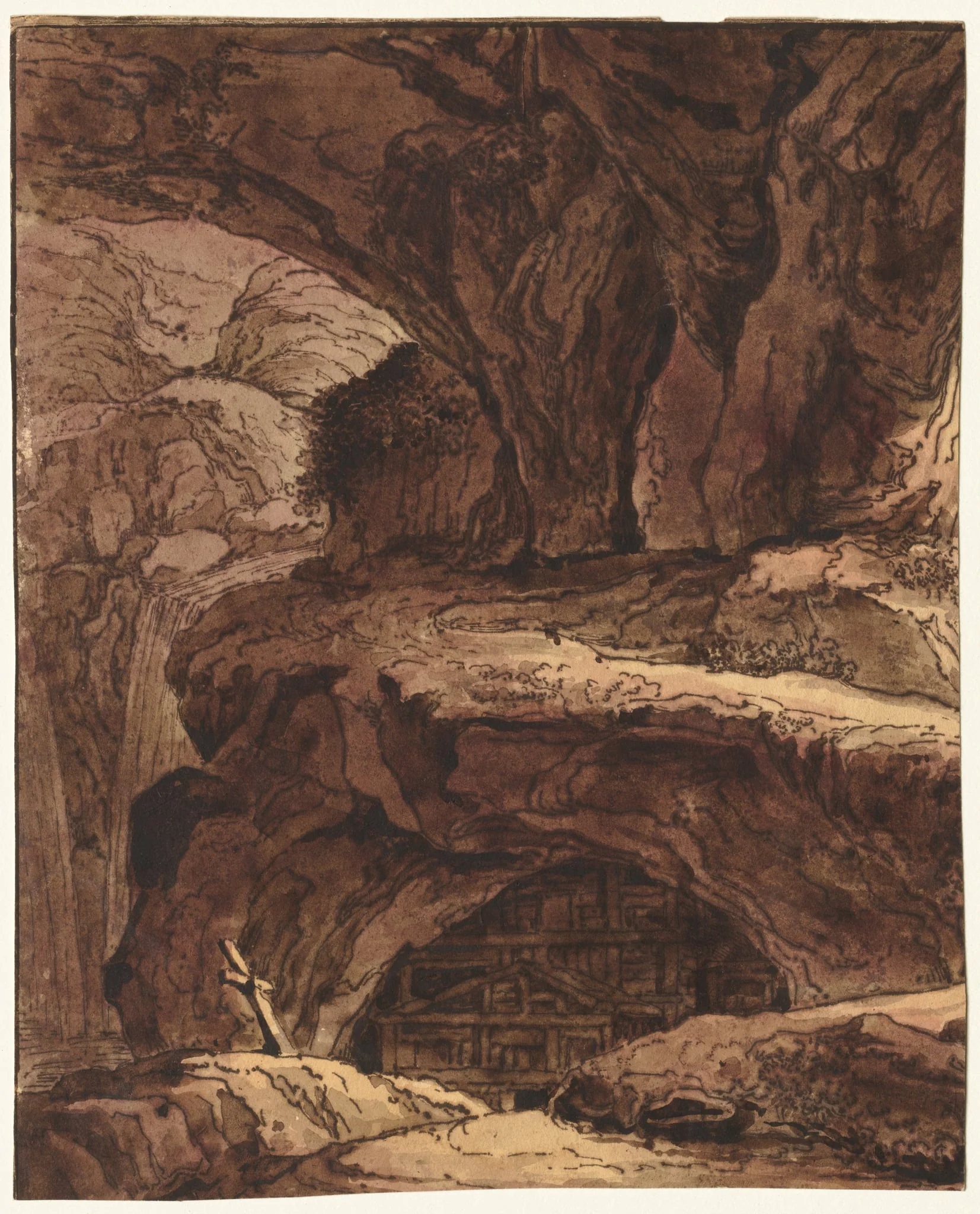 Rocky Landscape with a Cave Chapel, detail