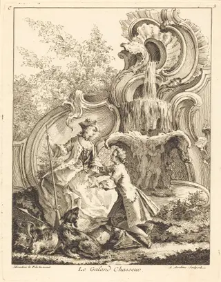 Le Galand Chasseur, by Antoine Aveline, ink, 1736