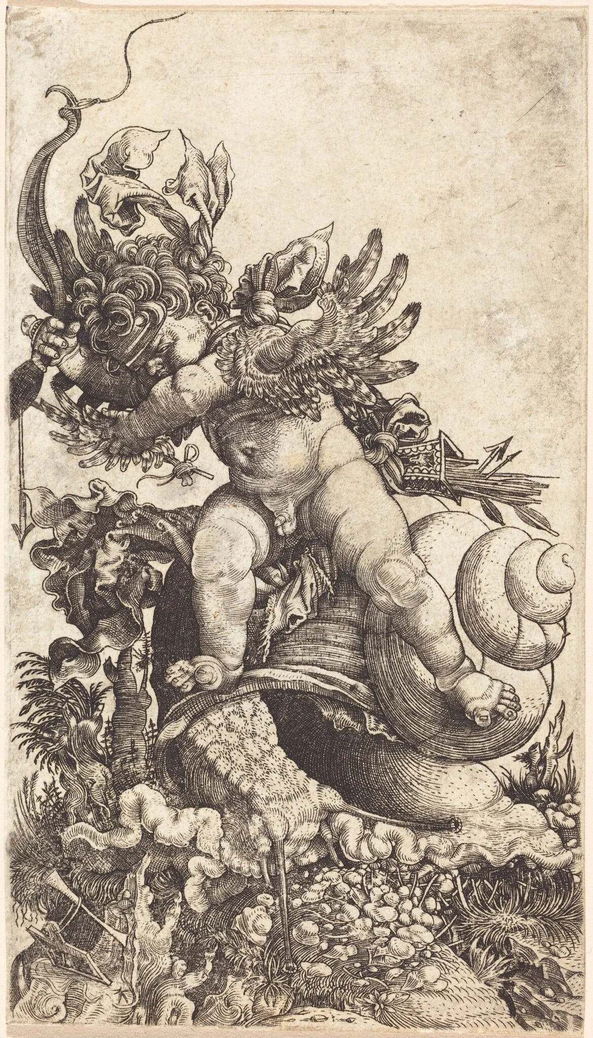 Cupid Riding a Snail over Fungus Vegetation, detail