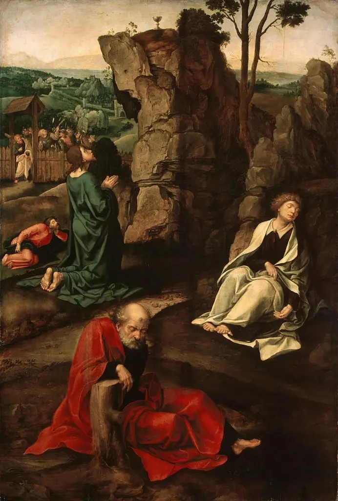 Agony in the Garden, by Pieter Coecke van Aelst, oil, 1528