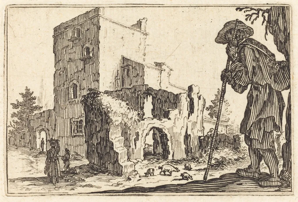 Shepherd and Ruins, by Jacques Callot, ink, 1622
