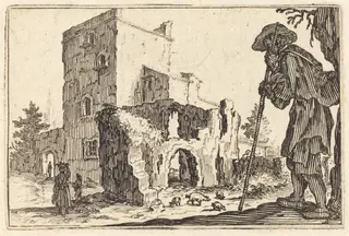 Shepherd and Ruins, by Jacques Callot, ink, 1622