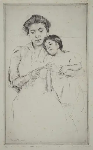 The Crocheting Lesson, by Mary Cassatt, ink, 1902