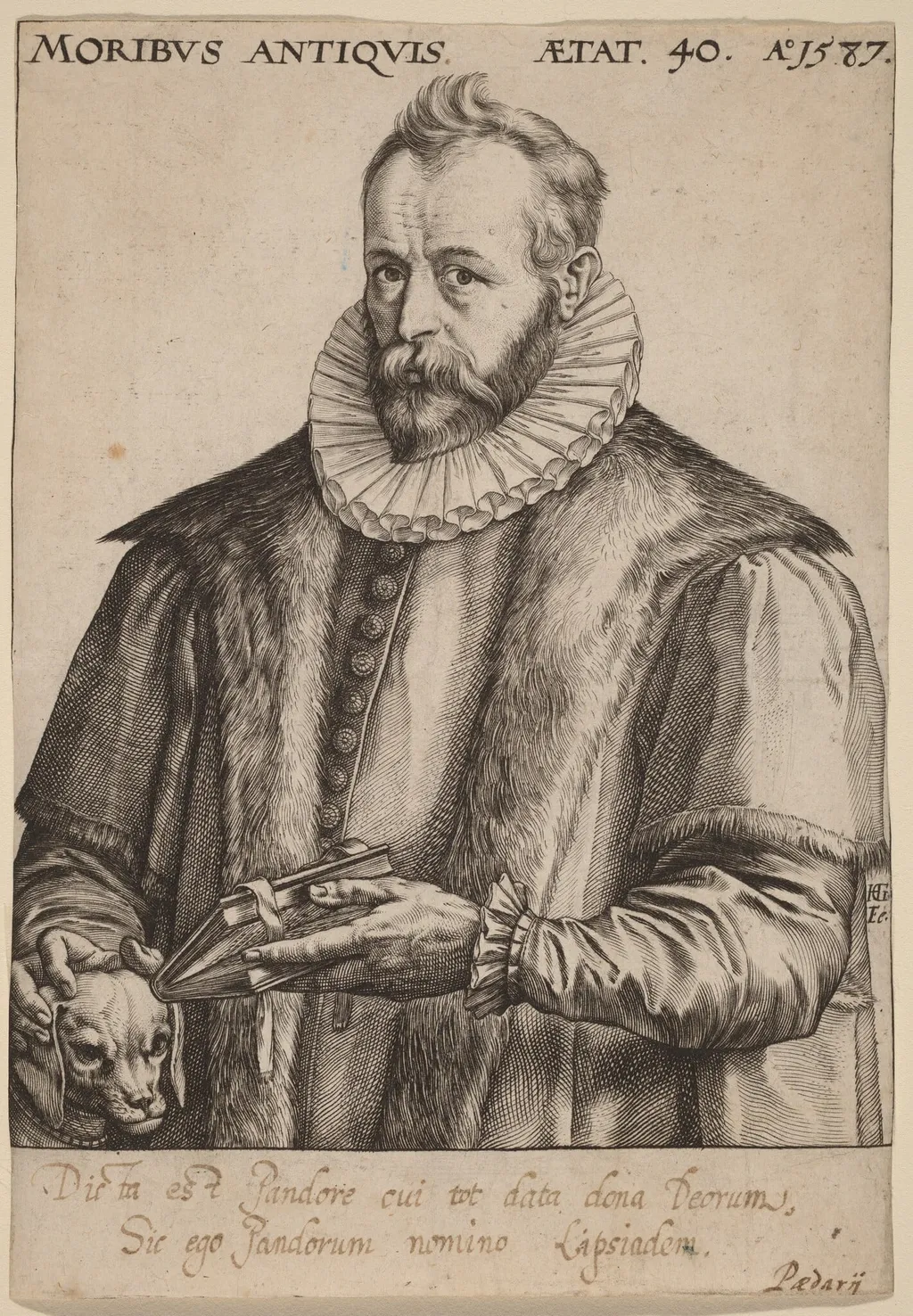 Justus Lipsius, by Hendrick Goltzius, ink, 1587