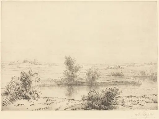 Marsh (Les marais), by Alphonse Legros, ink, 1874
