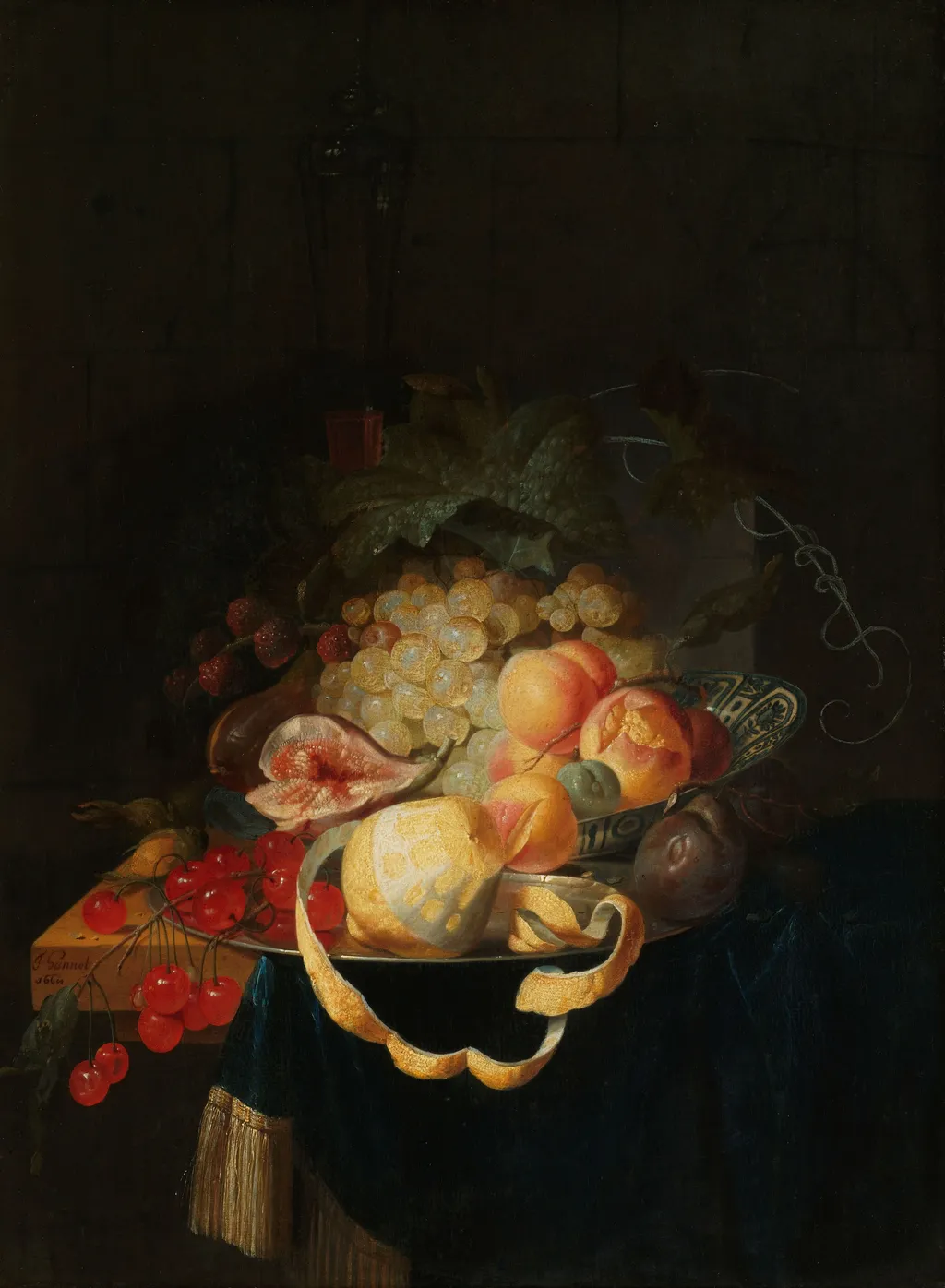 Still life with fruit, by Johannes Hannot, oil, 1668