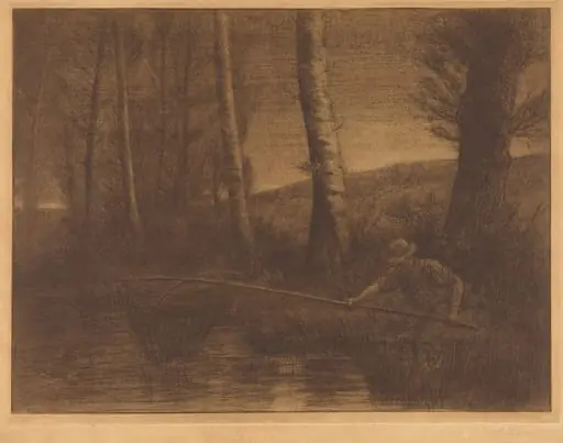 Fisherman with a Hoop-net (La peche a la truble), by Alphonse Legros, ink, 1874